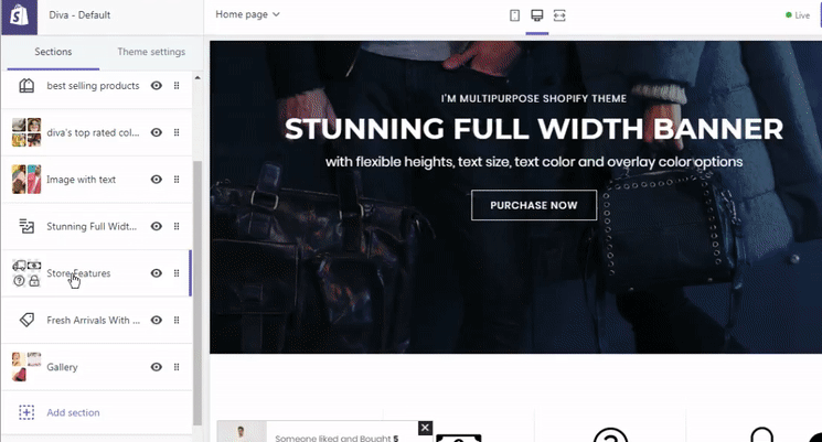 Reordering sections within a Shopify Theme