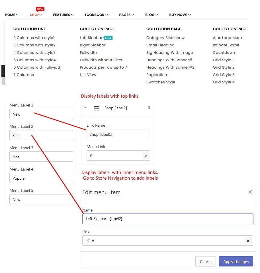 Add navigation menu labels in Avone
