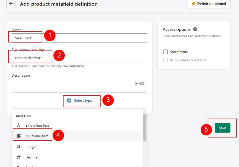 set size chart in shopify theme