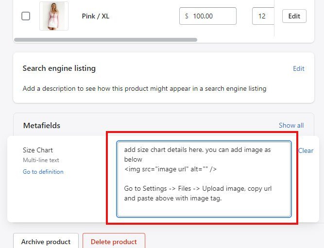 set size chart in shopify theme