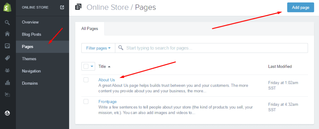 Shopify-Pages-editing