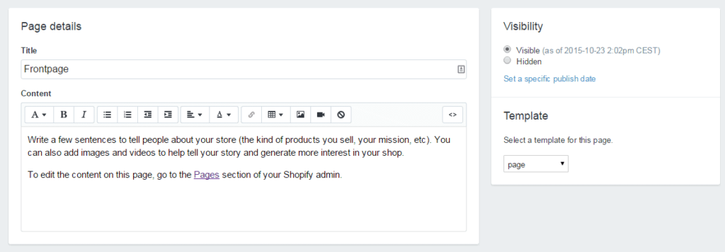 Shopify-pages-edit