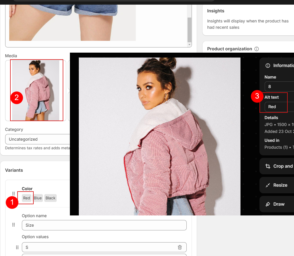 Set alt text to each variant images
