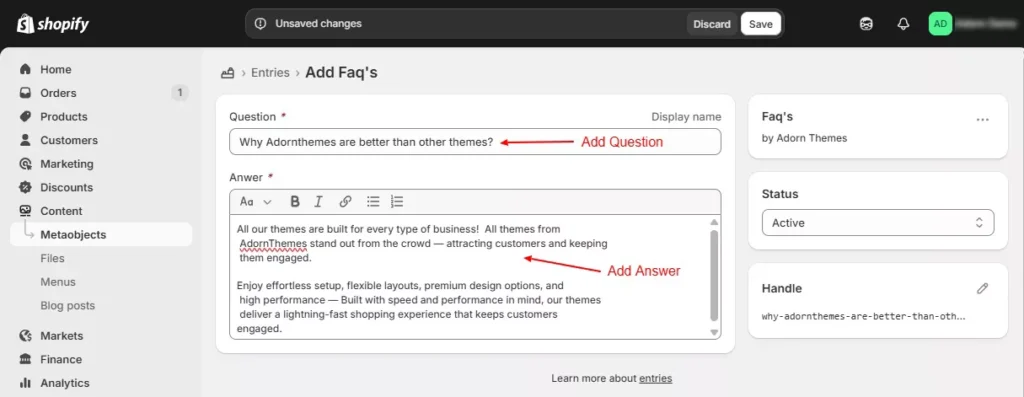 Display FAQs on a product page
