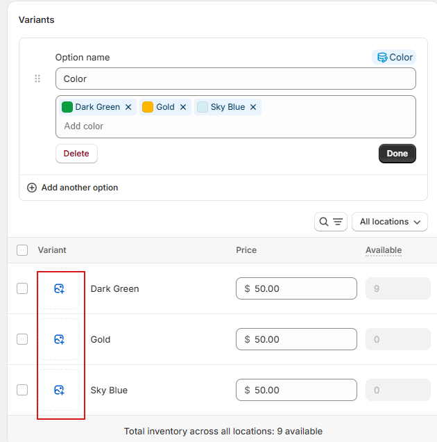 Add product colors using category metafields Shopify