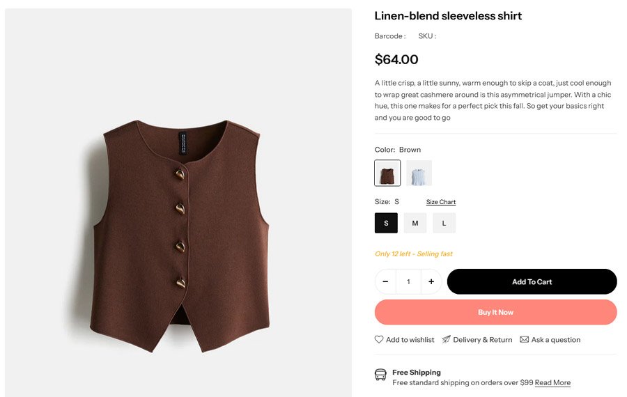 clean product page shopify